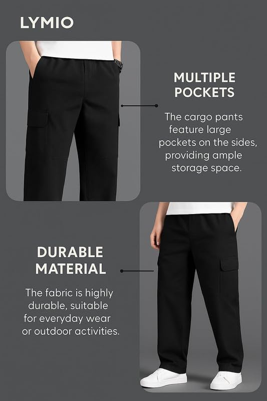 Image of DEELMO Men's Stylish Multi-Pocket Cargo Pants || Casual Fit Trousers || Stylish Cargo Trousers for Men || Men's Pants (MD506 01 04)