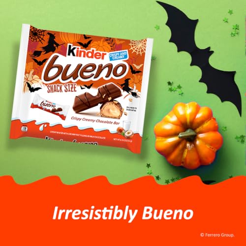 Kinder Bueno Bar, Halloween Candy, Snack Size, 6.8 Oz | Halloween candy bulk individually wrapped, crispy wafer w/ creamy hazelnut filling in milk chocolate, dark chocolate drizzle - image 4