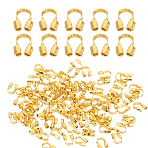PATIKIL 0.7mm Hole Wire Guard Thread Protector, 100Pcs Alloy U Shape Loop for Jewelry Making Necklace Bracelet Earring DIY Crafts Accessories, Gold Tone