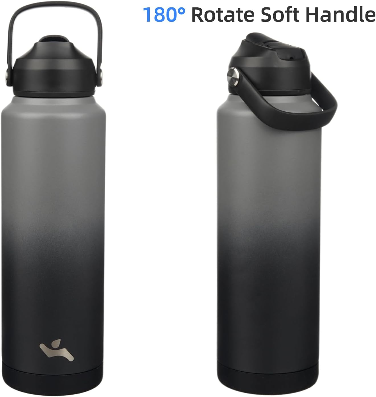 Insulated Water Bottle with Straw Lid,40 oz Stainless Steel Vacuum Metal Bottle with Silicone Handle,Gray Black - Image 6