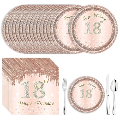 APOMOONS Deko 18 Geburtstag Mädchen, 16 Pappteller und 20 Servietten 18...