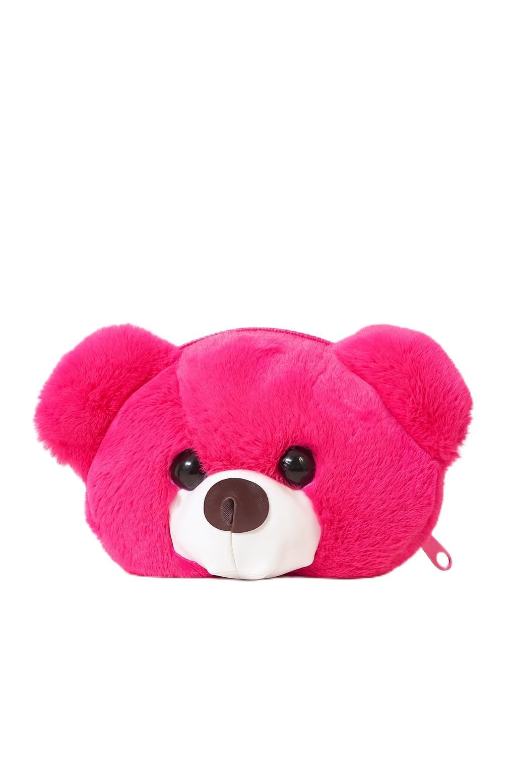 Cute Pink Teddy Face Plush for Girls & Kids | Soft Fur Handbag with Zipper | Fluffy Toy Purse for Birthday, School & Travel | Adorable Mini Bag Gift for Girls
