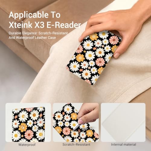 Image of CoBak Magnetic Case for XTEINK X3 eBook Reader, 3.7 inch Ultra-Lightweight PU Leather Cover(Sunny Daisies)