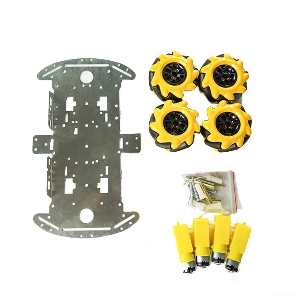 4WD for Mecanum Wheel Robot Chassis Kit – Aluminum Alloy Frame, 25.5 x 15 cm, for Arduino & DIY Educational Robotics Projects, Includes Motors(A)