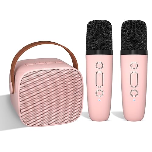 Kingci Mini Máquina de Karaoke, Alto-Falante de Karaokê Bluetooth Portátil com 2 Microfones sem Fio
