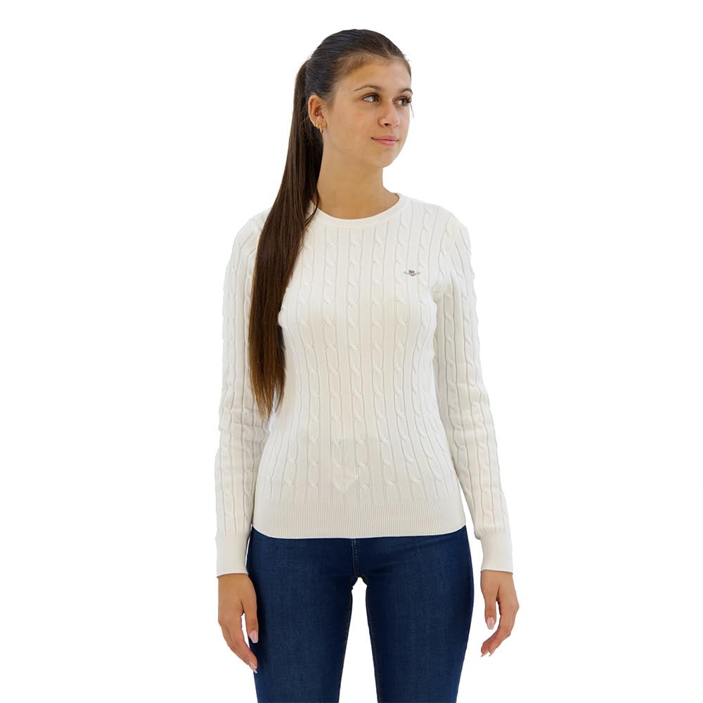 Gant Women's Off White Cable Knit Crew Neck Sweater (M) Eggshell