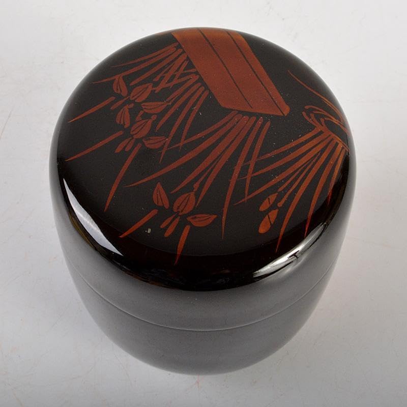 茶道具　蒔絵師　中出松峰作　白檀塗　螺鈿装飾　八ッ橋蒔絵　中棗　共箱　V6444 茶道具 蒔絵師 中出松峰作 白檀塗 螺鈿装飾 八ッ橋蒔絵 中棗 共箱