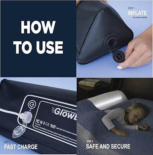 Image of Travel Bed Rail - Inflatable Bed Bumper for Safe Sleep & Fall Protection | Fits Twin, Full, Queen & King Beds | Non-Slip Base | Built-In Gentle Glowing Night Light | Portable Travel Bed Rail | 1-Pack