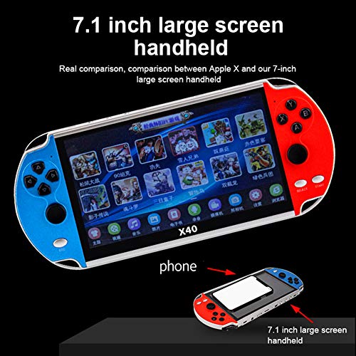 Console portátil clássico de videogame QUANXI X40, retrô, LCD de 7,1 polegadas, com fone de ouvido,