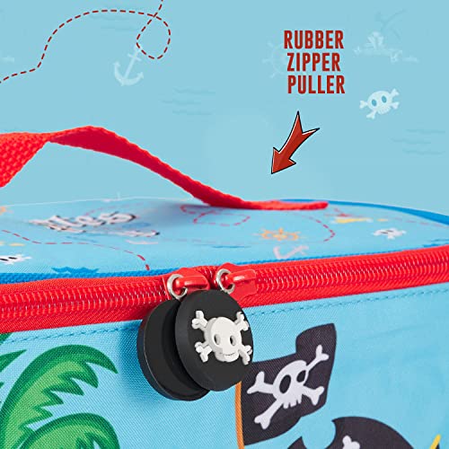 PERLETTI Thermo Lunchbox für Jungen mit Pirat Dinosaurier - Blaue Brotdose 5L für Kinder Kindergarten Grundschule - Isolierte Lunchbag Brotbeutel Weich für Reisen - 15x23x15 cm (Pirat)