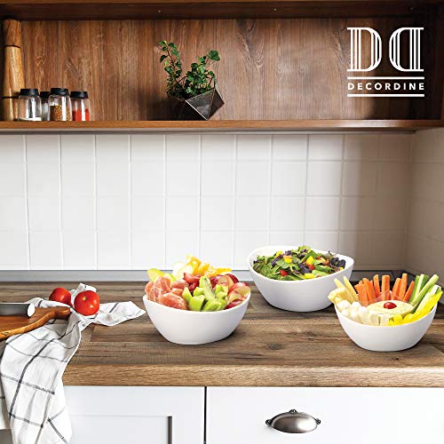 3 Piece Serving Bowl Set – Elegant White Porcelain Salad Bowls For Fruit, Salad, Pasta And Soup - Food Server Display Dishes For Party Or Display - 24 Oz. 34 Oz. And 44 Oz. - By Décordine #TOP5