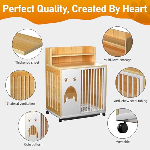 Dog Crate Furniture, 25''Wooden Dog Cage Dog Crates for Small Dogs, Furniture Style Dog Crate Dog Crate Table with Wheels and Removable Tray - Image 6