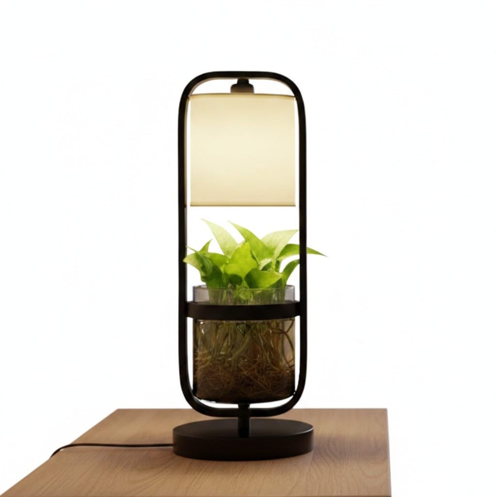 Modern LED Table Lamp with Glass Planter | Decorative Desk Lamp with Plant Pot | Stylish Bedside Lamp for Bedroom, Living Room, Office & Kids Room | Elegant Gifting Home Décor Light-image-36