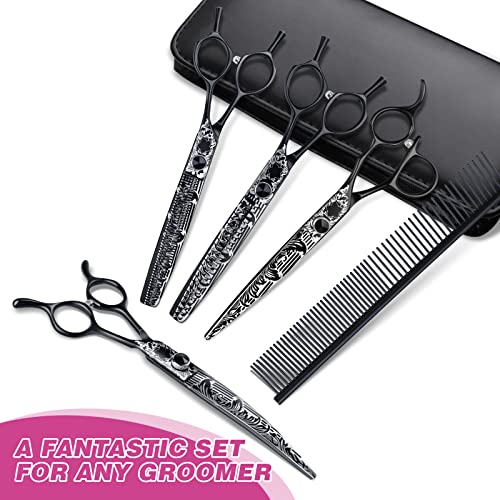 Jason Professional 5 In 1 Pet Grooming Shears Set, Stainless Steel Dog Grooming Scissors Kit, Straight & Thinning & Chunkers & Curved & Comb For Dog, Cat, Pet #TOP5