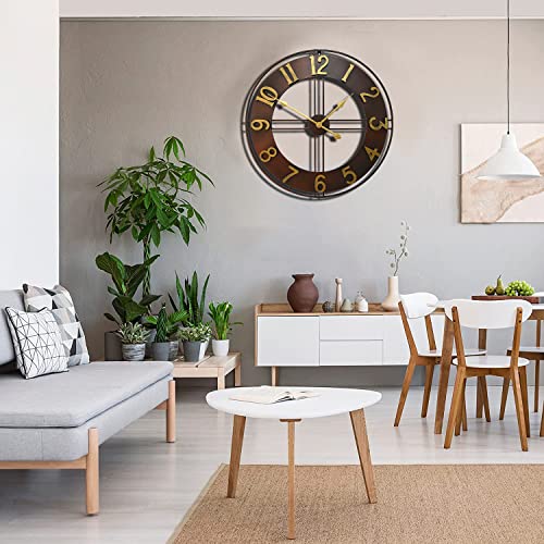 Mrocioa 24 Inch Farmhouse Decor Wall Clock Industrial Large Decorative Metal Clock Home Hanging Decor For Living Room, Loft, Kitchen (Gold) #TOP6
