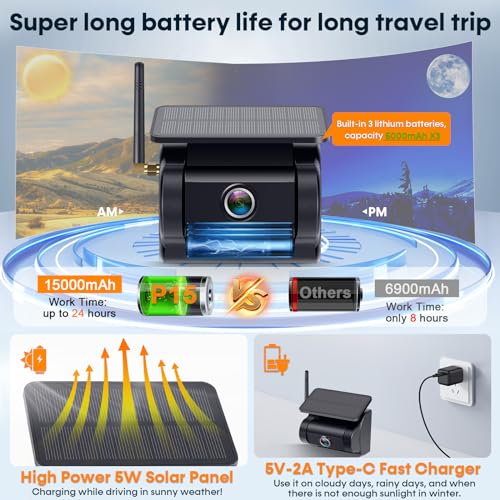 Magnetic Solar Wireless Backup Camera: 7" DVR Portable 1Min Easy Install Scratch-Proof No Delay Voice ON-Off Truck Trailer Hitch Rear View Camera Rechargeable HD 1080P Night Vision for RV Pemacom P15 - Image 4