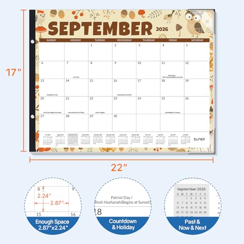 Image of SUNEE Desk Calendar 2026 Large 22x17 from July 2026 to December 2027, Extra Large Desktop Monthly Calendar Pad 18 Months For Teacher or Office, Desk Top, Seasonal