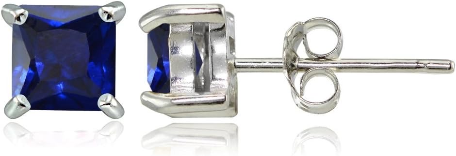 Sterling Silver Genuine, Created or Simulated Birthstone Gemstone 4mm Square Stud Earrings