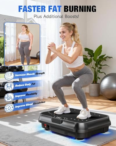 Image of Bigzzia Vibration Plate Exercise Machine 10 Modes Whole Body Workout Vibration Fitness Platform w / Loop Bands Jump Rope Bluetooth Speaker Home Training Equipment for Weight Loss & Toning