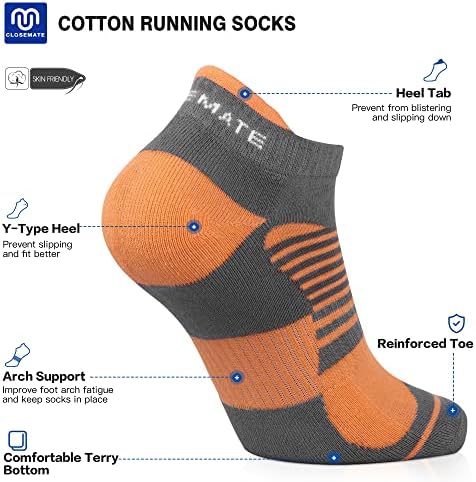 Closemate 6 Pairs Mens Ankle Sport Socks Trainer Athletic Running Socks for Men Ladies Women Low Cut Cotton Wicking Cushion Tab Performance Casual Socks