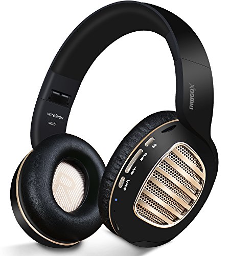 Casque Bluetooth, Riwbox WB5 Bluetooth 5.0 Casque sans Fil Over Ear avec Micro et Emplacement pour Carte SD, Pliable Casque stéréo Bluetooth pour PC/téléphone Portable/TV/iPhone/iPad (Noir/doré)