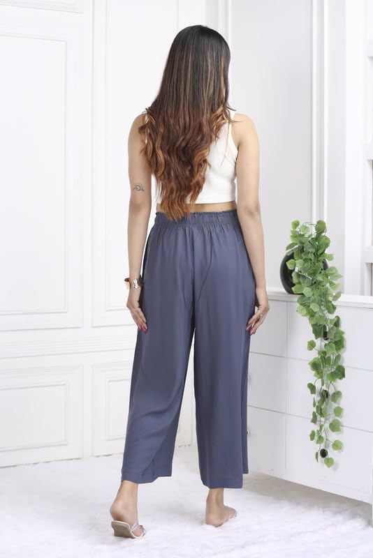 Image of Mlada Rayon Palazzo Pants for Women | Palazzo Pant for Women | Palazzo for Office Wear | Mid Rise Palazzo Pants | Regular Fit Palazzo Pants for Women | Relaxed Palazzo Pants | Solid Palazzo Pants