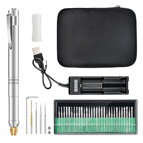 BAIQI Electric Micro Engraving Pen Set,USB Chargeable Cordless Rotary Tools,37000 PRM and Low Noise,40 Pcs Accessories for Wood Stone Jewelry Ceramic Glass Metal Engraving Driling Cutting