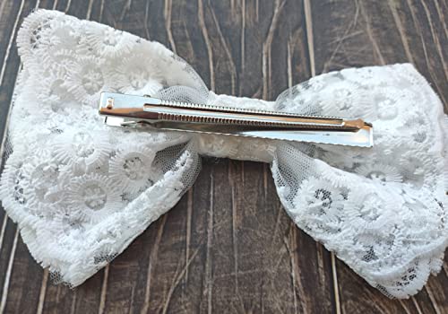 White Large Lace Bow Hair Clip For Women Girls, Romantic Flower Dot Mesh Clip Hairpin Spring Hair Pins For Wedding, Party, Valentine's Day, Date, Birthday Gift Decor #TOP2