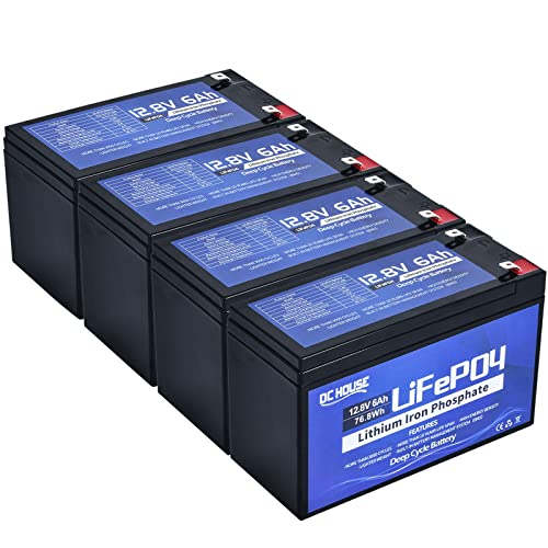 DCHOUSE 4 Stück 12V 6Ah LiFePO4 Batterie Lithium-Batteriepack, wiederaufladbar mit über 3000 Mal Deep Cycle und BMS Schutz für Solarsystem, Fischfinder, Kinderwagen, Boot, Wohnmobil, Camping