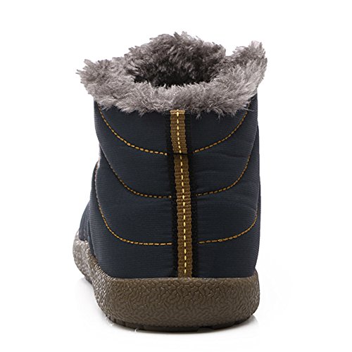 JACKSHIBO Snow Winter Boots for Women Men Waterproof Fur Lined Boots Outdoor Slip on Boots Blue High Top 8 Women/7.5 Men