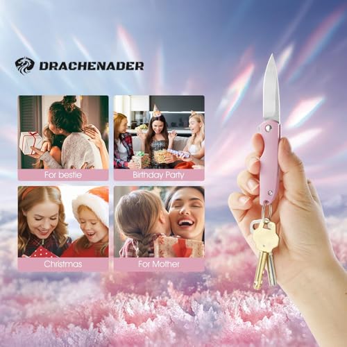 Image of DRACHENADER Pink Pocket Knife for Women, 2.04 inch 5Cr13MoV Steel Blade, Mini Cute EDC Pocket Folding Knife, Womens Girl Gift