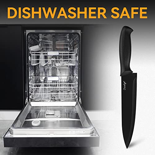 Dishwasher Safe Kitchen Knife Set, Jiaedge 19 Pcs German High Carbon Stainless Steel Kitchen Knife Set,Black Knife Set, 6 Serrated Steak Knives, Sharpener With Acrylic Stand, Black #TOP3