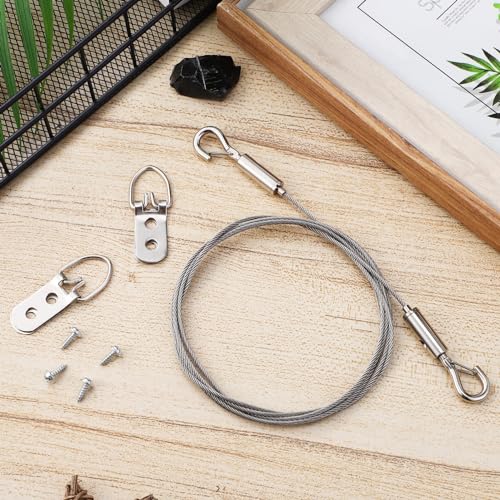 Image of Housoutil 1set Hanging Wire Kit for Artwork and Mirrors Heavy-Duty Picture Hanging Hardware with End Hooks for Home and Gallery Displays