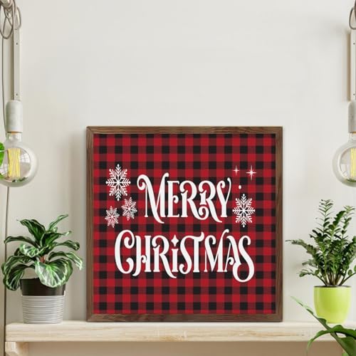 Panneau de décoration murale cadre bois Merry Christmas chrétien