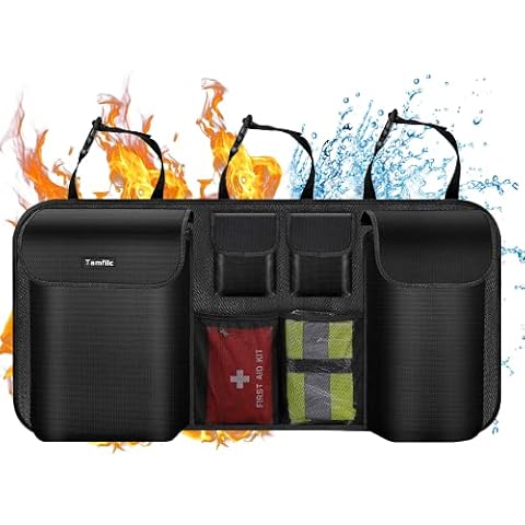 Tamfile Car Trunk Organizer for Car,Fireproof Car Hanging Organizer Backseat Storage and Waterproof ,Collapsible Car Trunk Tidy Storage Bag with Lids,SUV, Sedan, Van Organizers Back Seat Mesh Pockets Cover