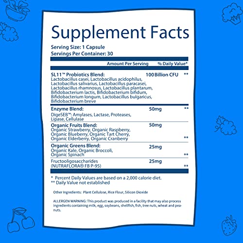 Gobiotix 100 Billion With Probiotics, Prebiotics + Digestive Enzymes Blend - High Potency With 100 Billion Cfu - Enhanced With Organic Fruit + Organic Greens Blend - Vegan, Non-Gmo - 30 Capsules #TOP5