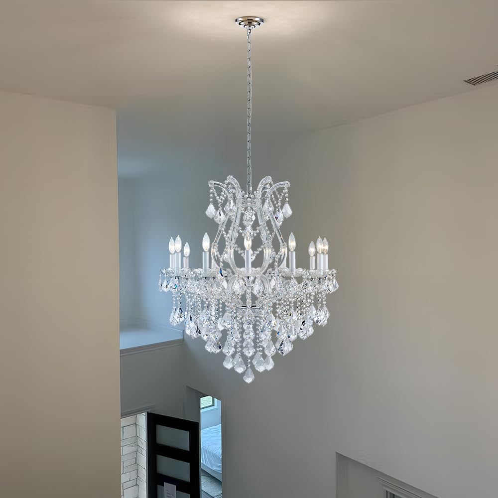 LIZZTREE Large Silver Modern Crystal Chandelier Light Fixtures