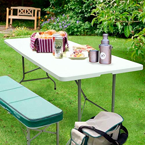 Ezone Indoor Outdoor Heavy Duty Portable Folding Plastic Dining Table W/Handle, Lock For Picnic, Party, Camping - White (6 Ft) #TOP1