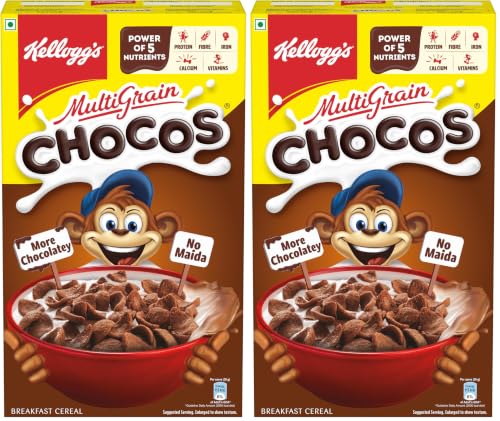 Image of Kellogg's New Multigrain Chocos, 675g | Multigrain Energy, More Chocolatey | No-Maida | Power of 5 nutrients Protein, Fibre, Iron, calcium, Vitamins | Kids Breakfast cereal (Pack of 2)