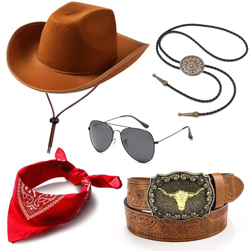 RIOSO Cowboy Outfit for Men Western Outfits Accessories Cowboy Costume Halloween Cosplay Brown