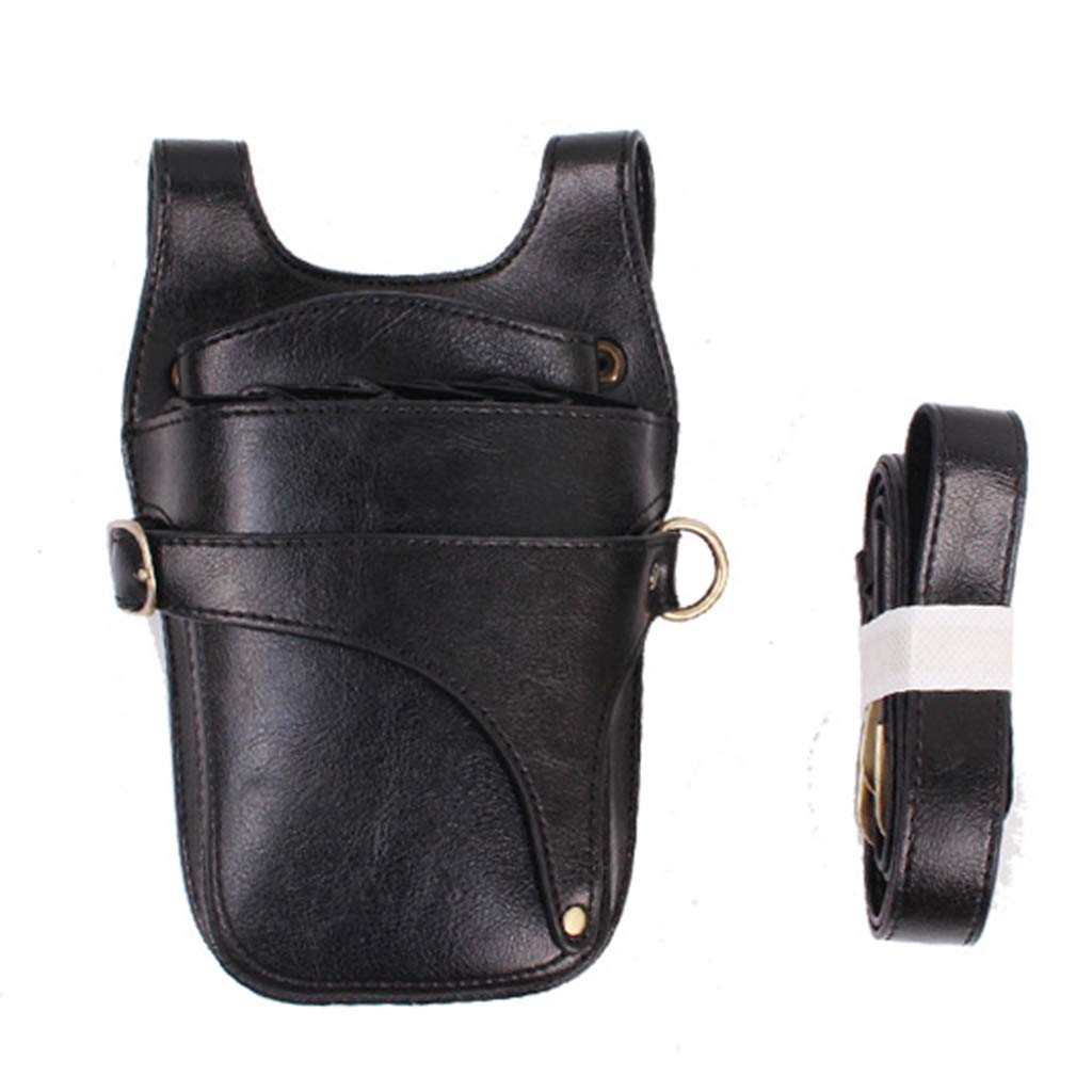 Scherentasche für Friseure Ledertasche Gürteltasche Friseurtasche Werkzeugtasche Haarstyling Geräte Tasche, Schwarz