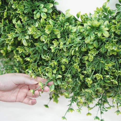 Image of 28 Inch Large Boxwoods Wreaths for Front Door Artificial Green Leaves Greenery Indoor Outdoor Wreath Home Decor Porch Window Wall Farmhouse Door Decorations Spring Summer Fall All Seasons