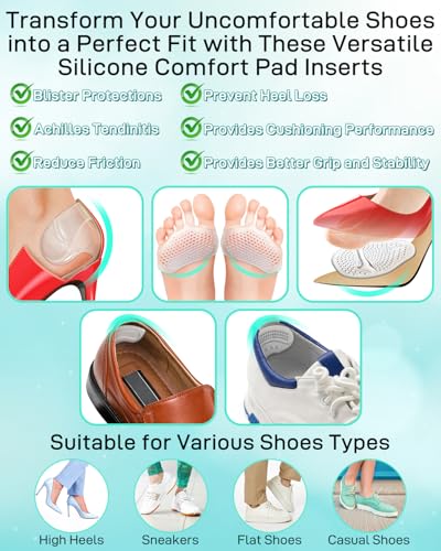 Snqqmtt 10PCS High Heel Comfort Pad Inserts, Silicone Shoe Cushion Insoles Heel Grips Liner Metatarsal Pads for Women Shoes Too Big, Prevent Rubbing Blisters, Self Adhesive, Clear - Thumbnail 5