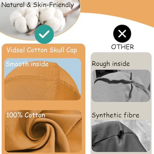 Image of vidsel 100% Cotton Skull Caps Beanie Night Cap Sleep Hats for Men Women | Breathable,Soft,Lightweight Skully Cap,Running Beanie Cycling Helmet Liner,Wicking Head Cover,CPAP Chemo Bald Cap