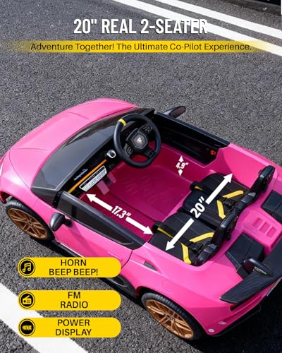 Blitzshark 24V 2 Seater Kids Ride on Car Compatible for Lamborghini Electric 4WD, with 4X75W Motors, 7AH Big Battery, 2.4G Remote Control, Suspension, Fantastic Lights & Music, Pink