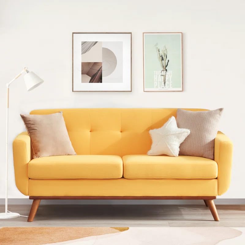 Image of LEGACY OF COMFORT Carmencita 65 inch Square Arm Loveseat 2 Seater Sofa Two Seater Sofa for Living Room Guest Room Hotels Office (Yelow)