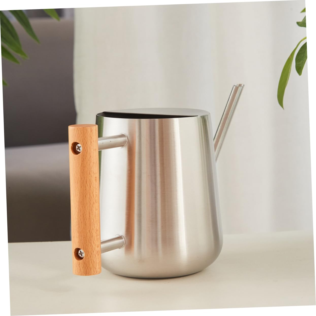 Regadera De Inoxidable Mango De Madera para De Interior y Jardín para Riego De Flores y Colgantes Portátil y De Usar