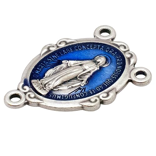 VILLAGE GIFT IMPORTERS Miraculous Medal Rosary Center Beads | Blue or Silver-tone | Great for DIY Rosaries, Jewelry, and Chaplets | Catholic Religious Craft Supplies | Mother Mary Devotional3