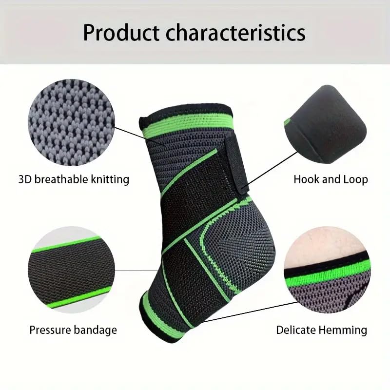 Ankle Brace Compression Support Sleeve with Adjustable Strap Men & Women For Injury Recovery Joint Pain Relief & Sports Protection 2 pcs (Green-1pc, L)