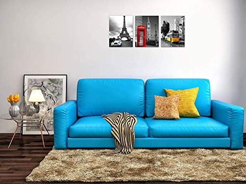 Tutubeer 3 Pcs Black And White Art New York Art Black And White Red Eiffel Tower Car Nyc Paris London Decor New York Decor France Europe Wall Art For Home Office And Kitchen Stretched And Framed #TOP4